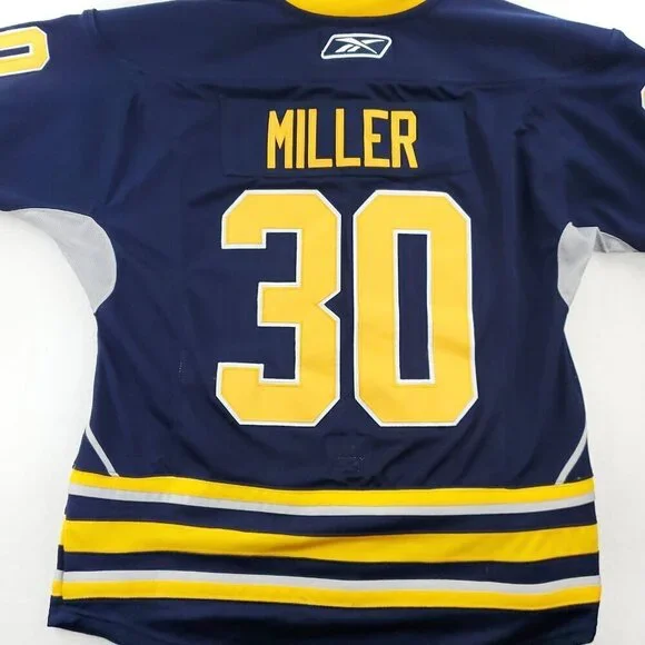 Buffalo Sabres NHL Hockey Jersey CCM Center Ice RBK Fight Strap 30 Miller Sz. 50